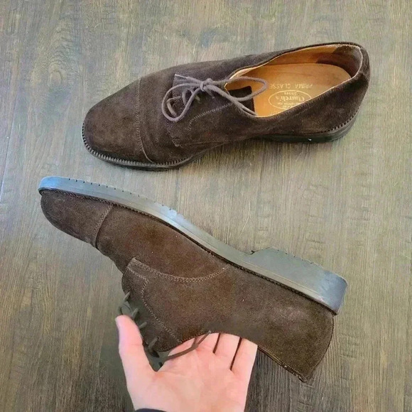 Churchs Cap Toe Derby Shoe Oxford Chocolate Brown Suede Mens 10.5 England Laceup - Picture 10 of 11